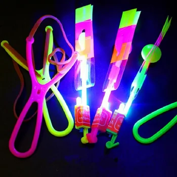 

Bamboo Dragonfly with light Flying parachute sky UFO Outdoor night game toy for children with LED slingshot 50 pcs/set