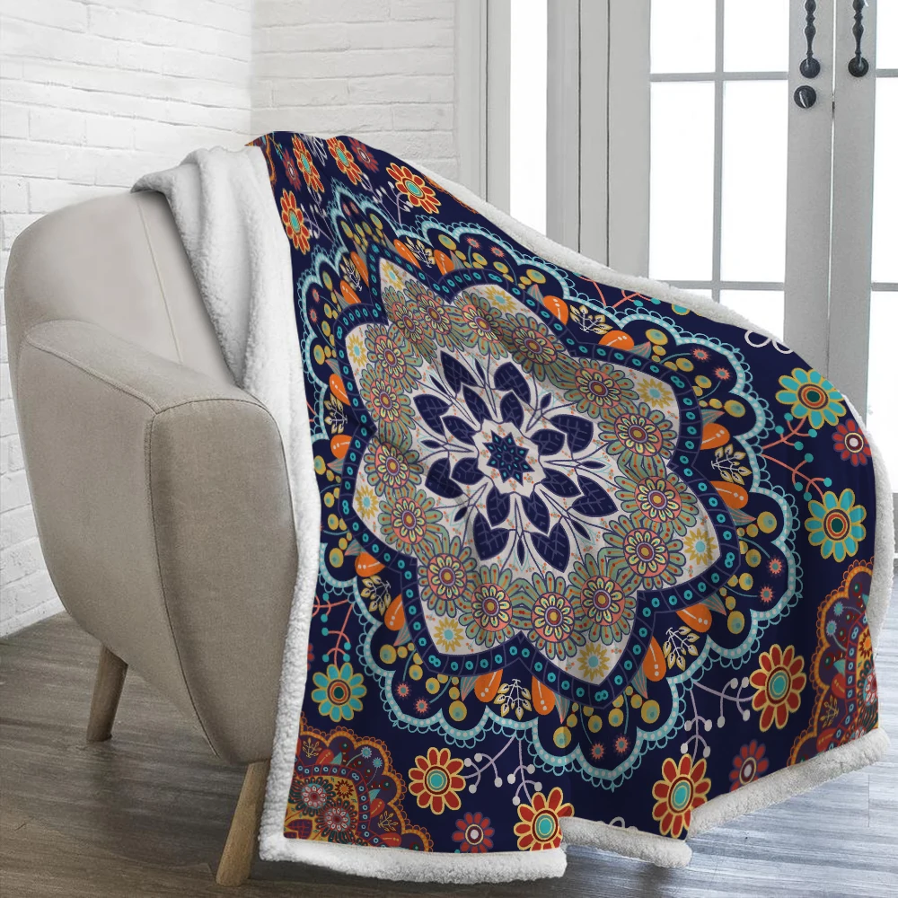 

Silstar Tex Mandala Pattern Sherpa Blanket Plush Velvet Warm Sheet Cartoon Office Nap Blanket Art Design