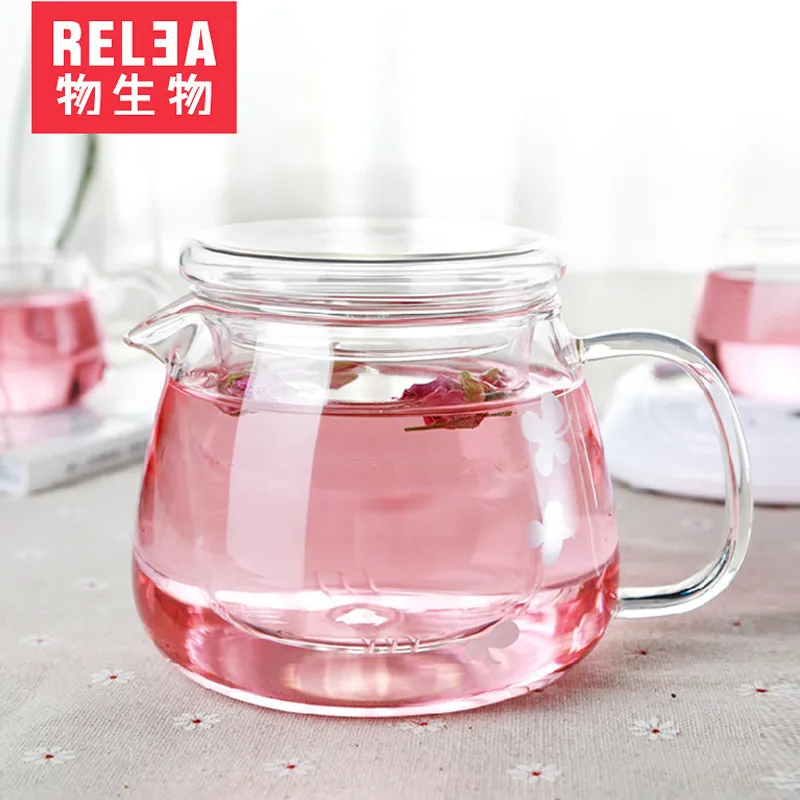 

Relea Small Flower Pot Heat-Resistant Can Be Cooked Bubble Glass Teapot Filter Scented Tea Casual Tea Set Gift