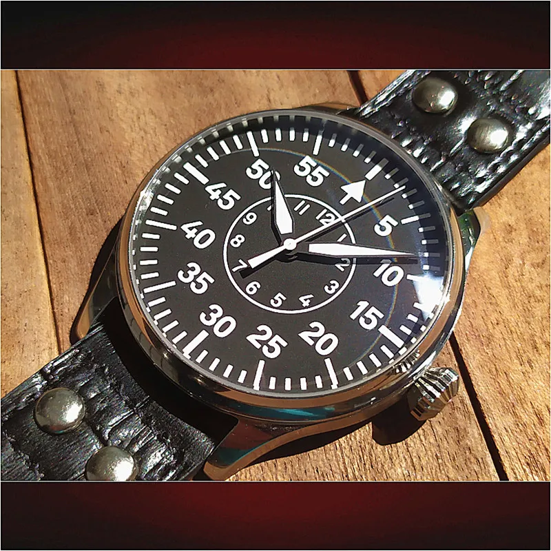 

44mm Big Dial Men Pilot Watch VH31 Super GMT Luminous Pointer Leather Parnis Mens Military Quartz Watches Outdoor Sport
