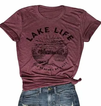 

Lake Life letter print shirt Print Short Sleeve O-Neck T-Shirt Female Casual t shirt Ladies Tops Tee Summer Clothing
