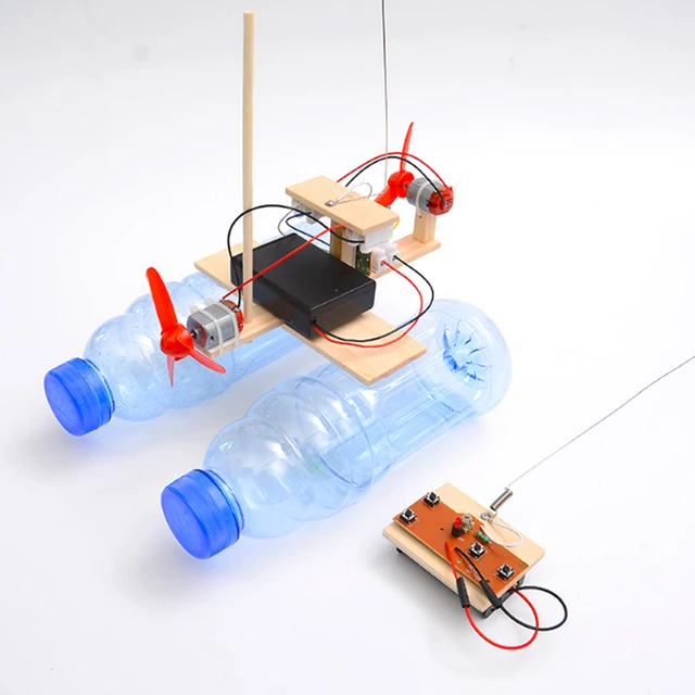 DIY Assembled Wind Turbine Model Boat Wooden Remote Control Boat Science Educational Toys Gift Creative Model For Kids 2