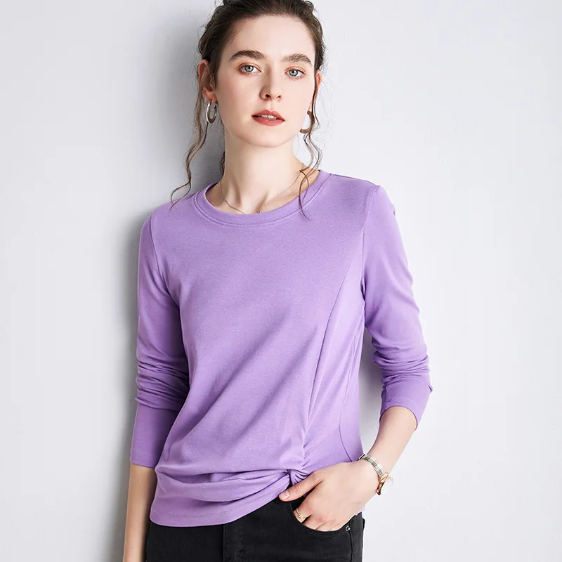 

shintimes Asymmetry Cotton T-Shirt Long Sleeve T Shirt Women Female Tshirt Korean Woman Clothes Womens Tops 2020 Tee Shirt Femme