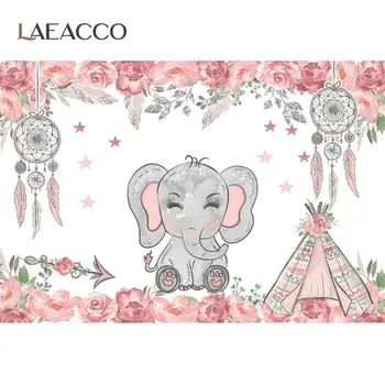 

Pink Watercolor Backdrops For Photography Elephant Dream Catcher Flowers Baby Shower Poster Photographic Background Photo Studio
