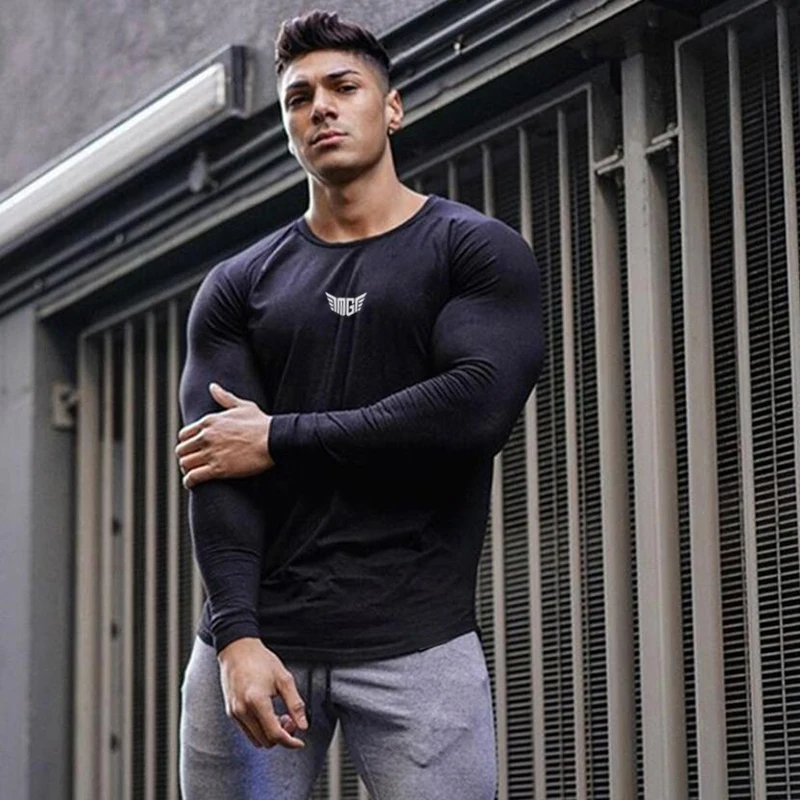 

Shirt Male Fashion Casual Tops 2020 Autumn Long Sleeve Tee Muscle Guys Patchwork Stitching Raglan Long Sleeve Men Gyms Clothing