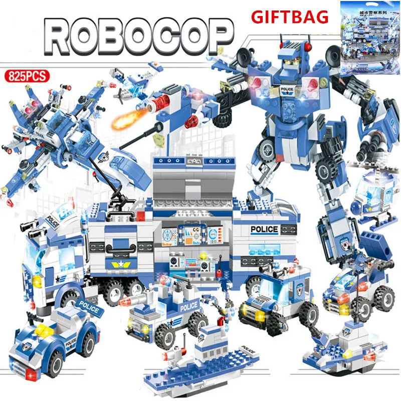 Günstig 8 teile los Stadt Polizei Roboter ROBOCOP SWAT Truck Technik Ziegel LegoINGLs Bausteine Sets Juguetes Playmobil Spielzeug für Kinder