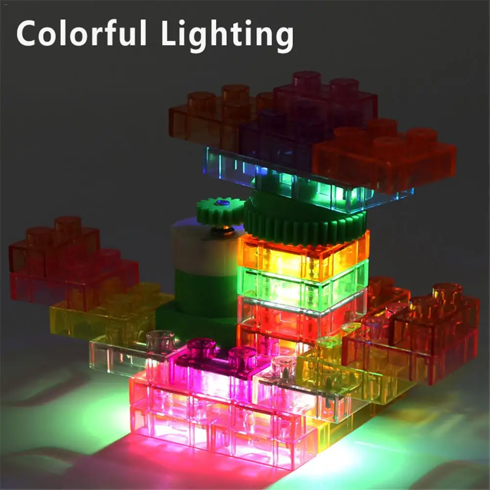 42 шт. электрические вращающиеся световые строительные блоки Бесплатная сборка головоломка сборочная игрушка с красочным светом в наличии