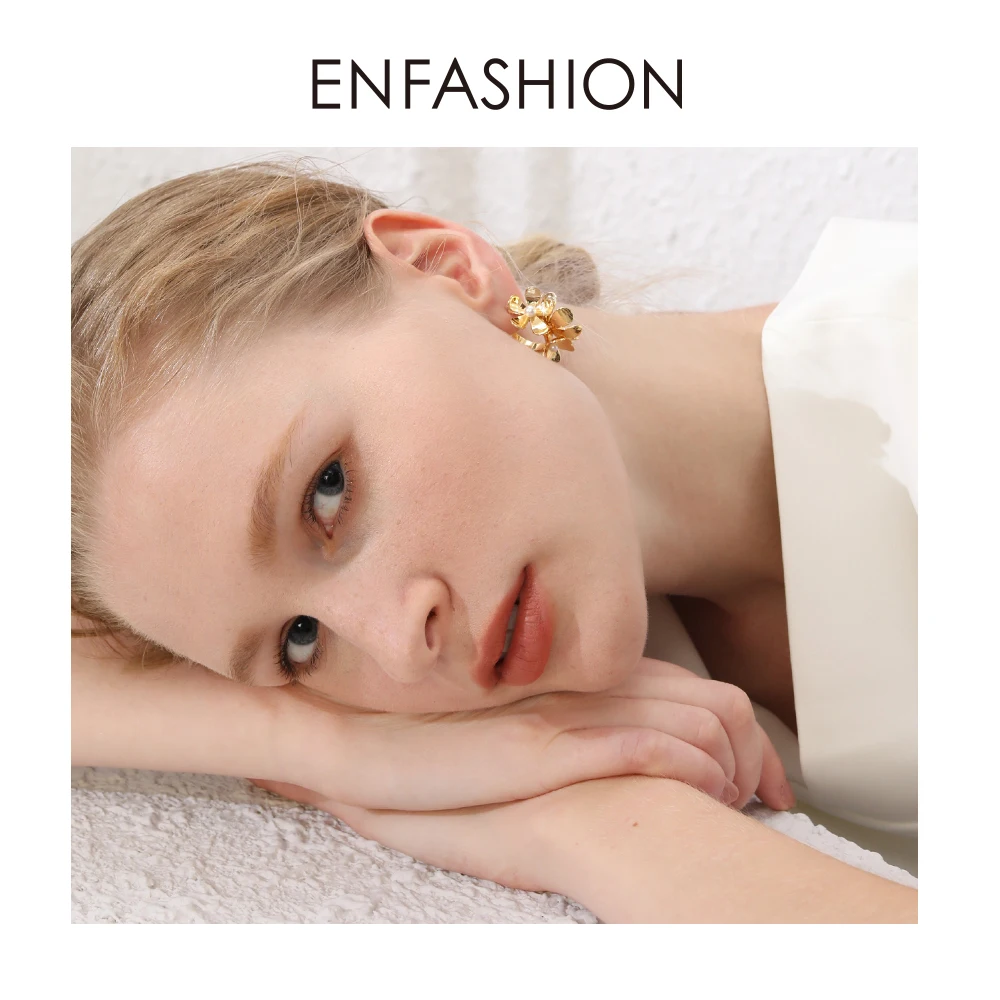 ENFASHION, женские серьги-кольца с лепестками цветов и жемчугом, золотого цвета, милые маленькие круглые обручи, серьги, модное ювелирное изделие, серьги E1104