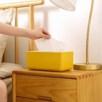 

1Pc Napkin Case Plastic Tissue Box with Removable Wood Cover Simple Paper Extraction Draw-out Tissue Holder for Home Car Office