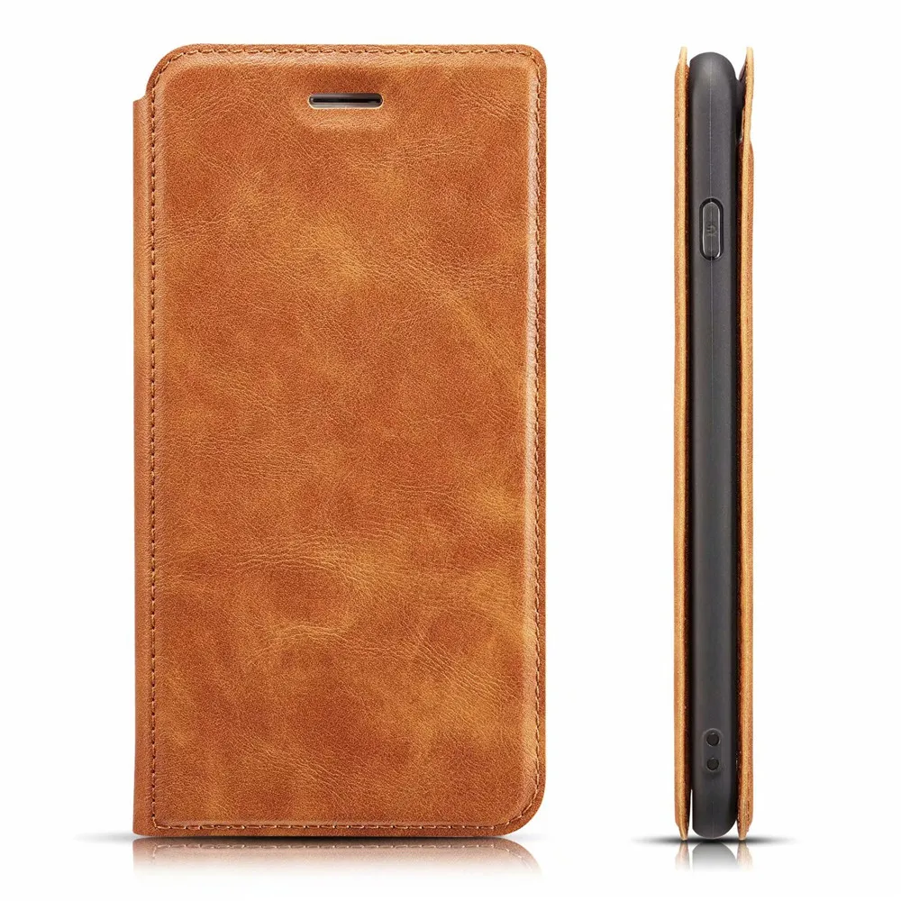 Ультра тонкий роскошный кожаный чехол-книжка для Iphone Xr Xs 11 Pro Max X 8 7 6 6s Plus, чехол с магнитной застежкой и бумажником для карт, чехол-книжка - Цвет: Brown yujia