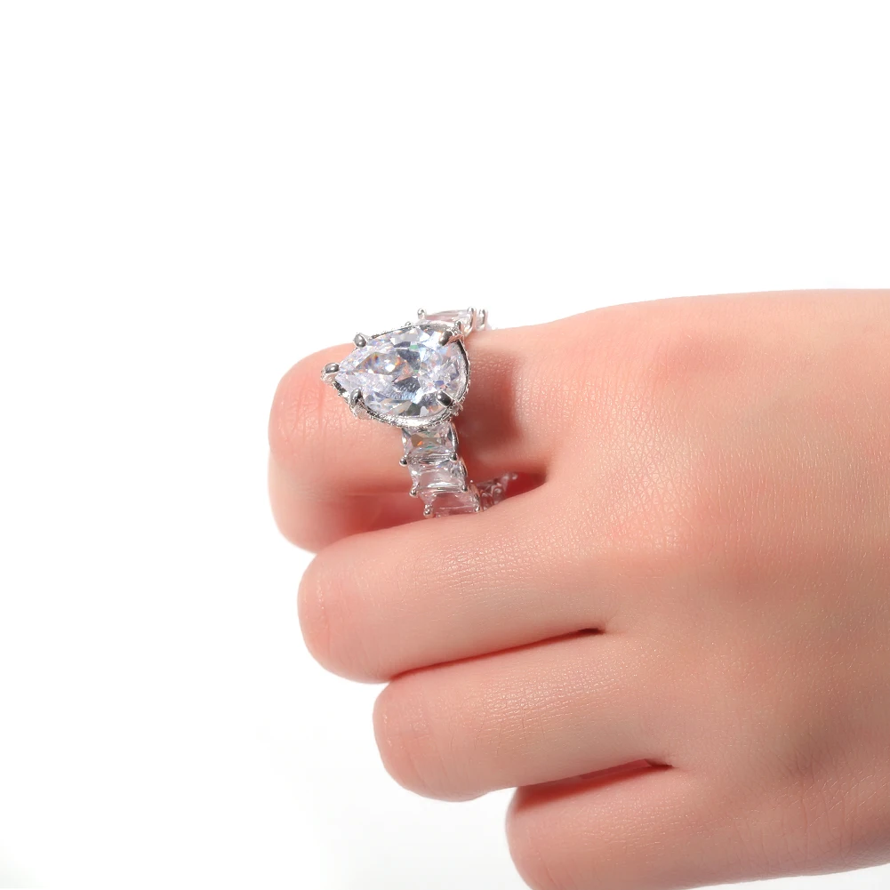 TBTK Ring Water Drop Big Gem BaguetteCZ Ring Full Iced Out Luxury For Women Jewelry  Wedding Engagement Jewelry Gifts