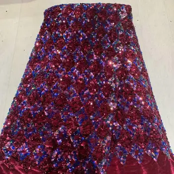 

factory offers 2020 most Popular Nigerian Velvet lace with sequins Embroidered lace fabric for Winter Evening long Dresses