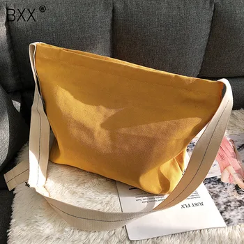 

[BXX] Canvas Crossbody Bags For Women 2020 Spring Simple All-match Wide Straps Messenger Shoulder Bag Female Handbags HK330
