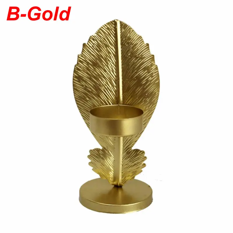 B-Gold В скандинавском стиле из кованого железа полый лист Подсвечник Декор - Цвет: B-Gold