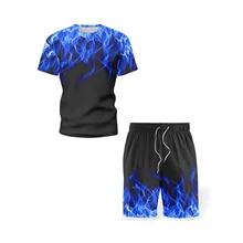 

2021NEW NEW Men's 3D Flame T-shirt Set Harajuku Short Sleeve Casual Sports Street Wear Trend Short Sleeve + Shorts Cheap Men's