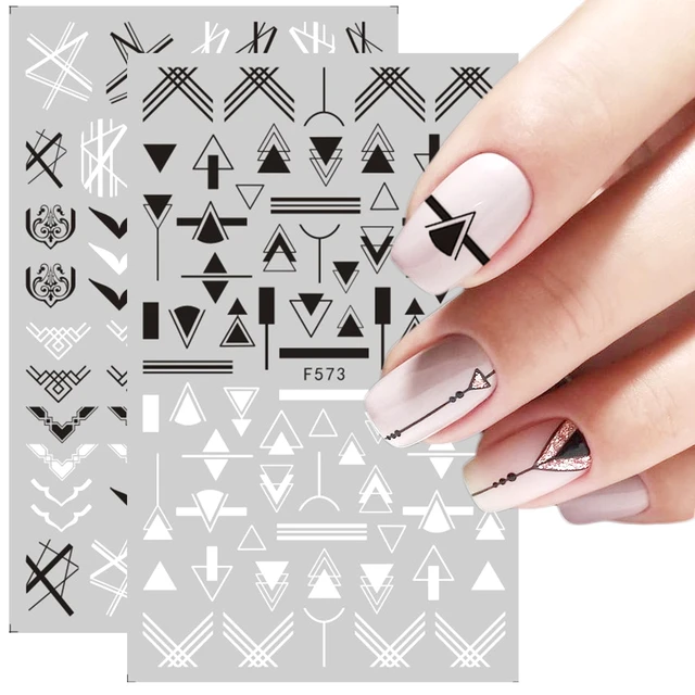 Number Nail Art Stickers 3 Sheets Black White Fluorescent Yellow Digital  Self-adhesive Slider 3D Nail Art Decoration