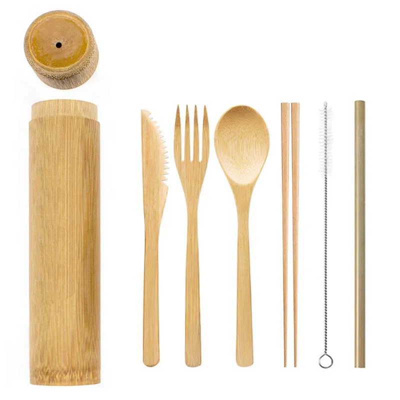 2020 новый многоразовый набор столовых приборов из бамбука ложка вилка палочки для