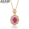 AEAW 18K Yellow Gold 0.778ct Pink Sapphire Engagement Pendant Necklace Side Diamond Pendants Accessories Women Romantic Gift 1