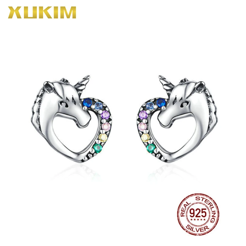 

MSE814 Xukim Jewelry 925 Sterling Silver Unicorn Earrings Colorful Stones Sterling Silver Earrings 2020
