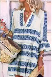 Women Print Boho Dress V-neck Bell Sleeve Bohemian Beachwear Summer Casual Dresses 2020 New Vestido