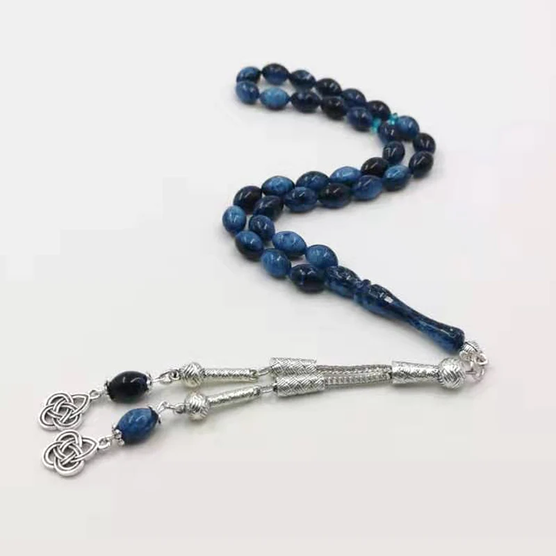 Синий браслет из смолы Tasbih 33 prayerbeads серебряная металлическая кисточка исламские арабские модные четки Kuwait дизайн Misbaha Четки