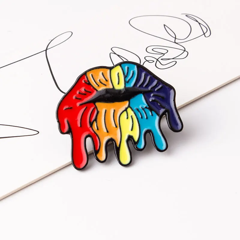 Fun Colored Lips Lipstick Rainbow Enamel Brooch Alloy Badge Clothes Backpack Pin Accessories Punk Woman Jewelry Gift | Украшения и