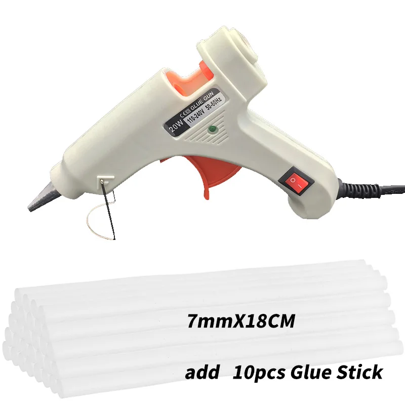 white gun add Stick 20 Вт термоплавкий Клеевой пистолет с 10 шт 7 мм 180 мм клеевой карандаш - Цвет: white gun add Stick