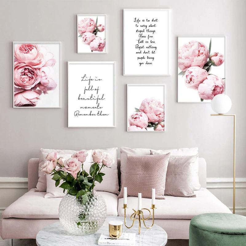 dorm art modern art home decor flowers inspirational quote painting Enjoy the little things: floral pink painting small canvas