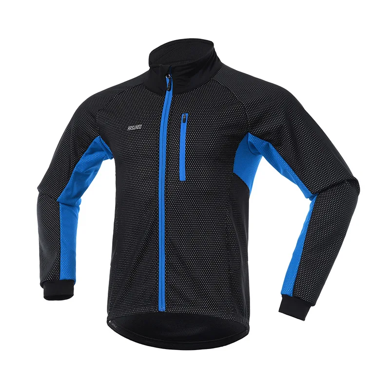 blue jacket ARSUXEO Мужская Зимняя Теплая Флисовая велосипедная куртка+ штаны Cyling комплект ветрозащитная Водонепроницаемая велосипедная куртка MTB брюки велосипедный костюм - Цвет: blue jacket