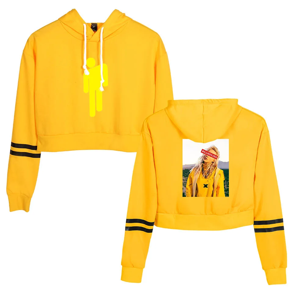 Красивый кроп Топ Billie Eilish толстовка с капюшоном, женские толстовки высокого качества Весна осень сексуальные толстовки Billie Eilish одежда