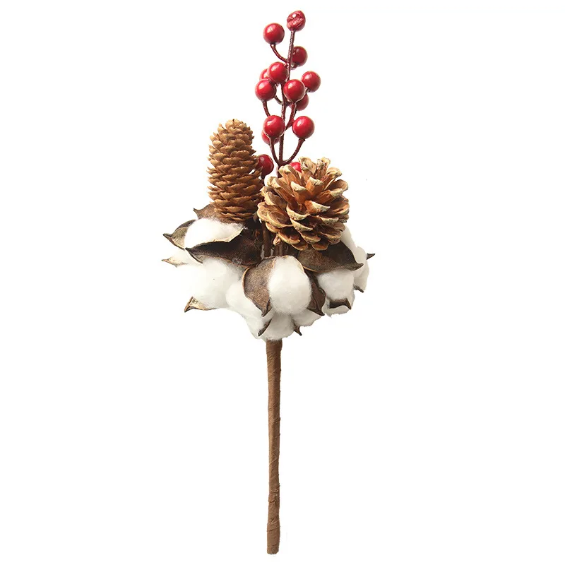 Настоящий натуральный Гибридный сушеный букет из хлопка сосновые шишки красный Беррис орнамент флористы домашний декор для рождества, Нового года, вечерние, свадебные