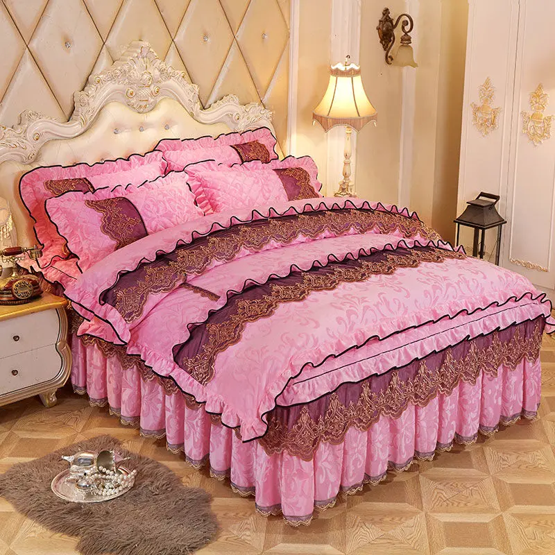 Европейское кружевное теплое бархатное лоскутное одеяло принцессы, цельное утолщенное одностороннее плюшевое короткое плюшевое пуховое одеяло - Цвет: Pink