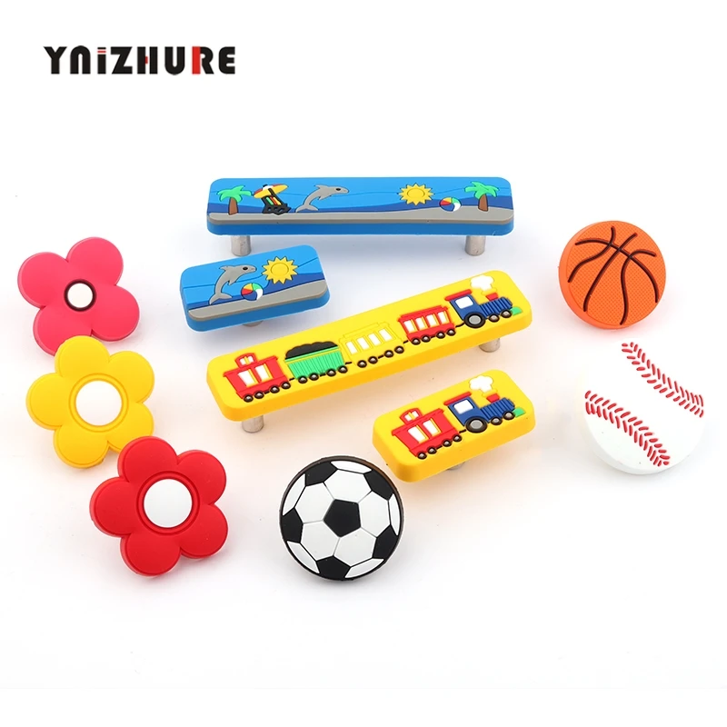 Children Rubber Door Handles Cute Sport Ball car Kitchen Cabinet Knobs Handles Furniture Soft Handle Drawer Pulls