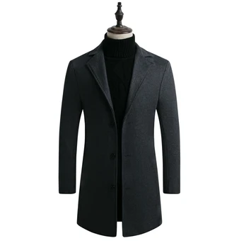 

2019 Men's New Autumn and Winter Wool Woolen Overcoat South Korean Version Trim in Long Fashion Casual Large Size Trench Coat