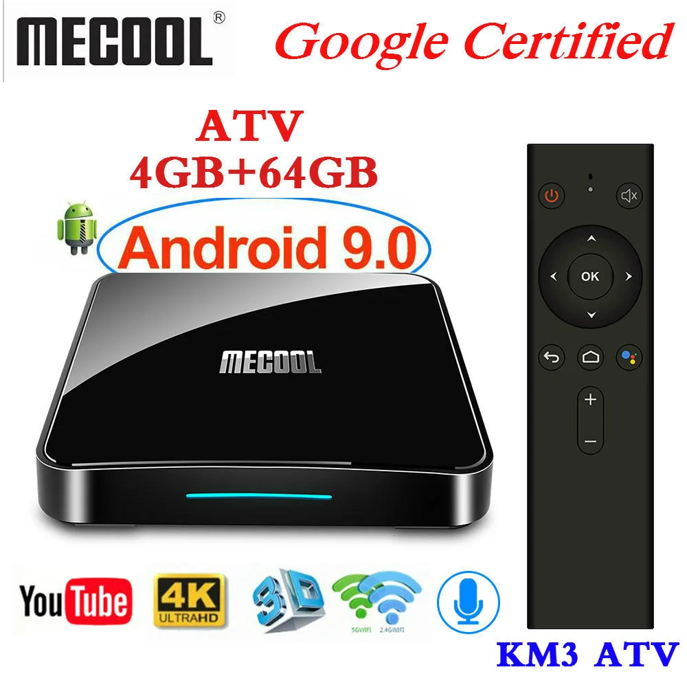 Billige Max 4GB RAM 128GB ROM Mecool Androidtv KM3 TV BOX Android 9,0 Google Zertifiziert S905X2 4K Smart media Player KM9 PRO ATV 2G16G
