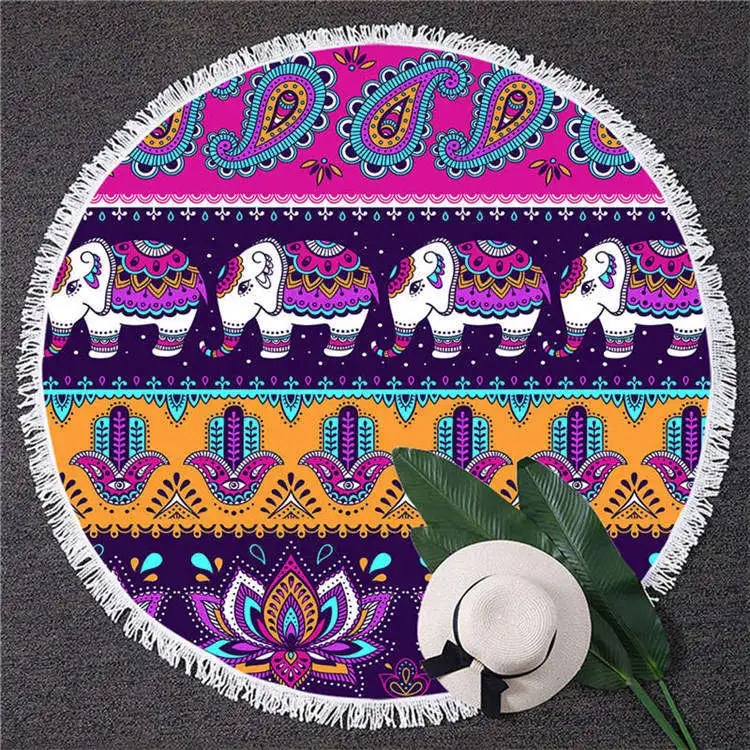 Blesslive Boho полотенце из микрофибры в полоску богемное круглое полотенце этнический Пейсли слон пляжный коврик Хамса ручная винтажная салфетка - Цвет: 1