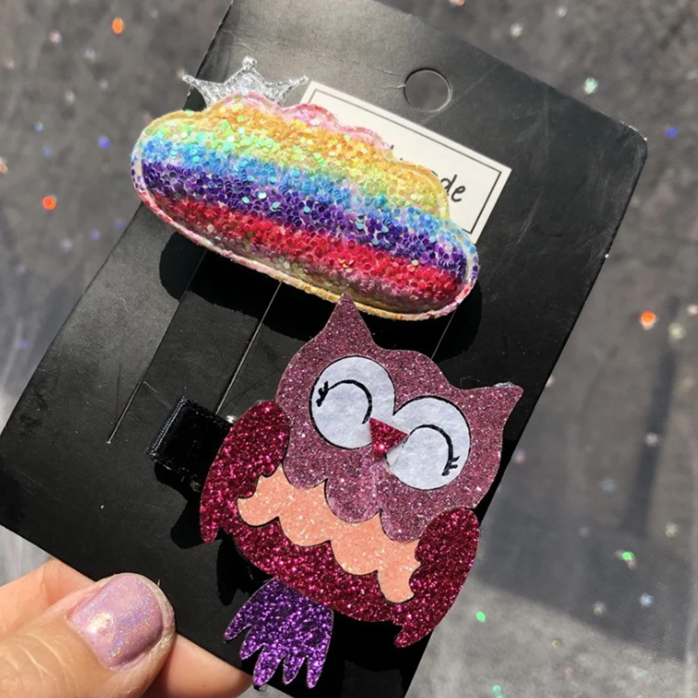 Owls Rainbow Clouds Ins модная детская модная шпилька для волос Красочная радуга полосатый облако Фламинго Сова Метеор Единорог - Цвет: Owls Rainbow Clouds