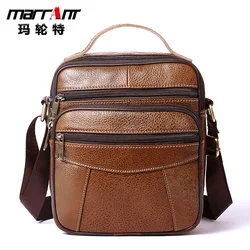 Genuine Leather Bag Men's Retro Vertical Square Men's Shoulder Bag Top Layer Cowhide Crossbody Pouch Men's Bag
