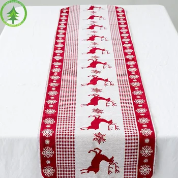 

Christmas Hessian Table Runners Christmas Elk Printed Table Decorations Christmas Home Textile Chemin De Table For Wedding Party