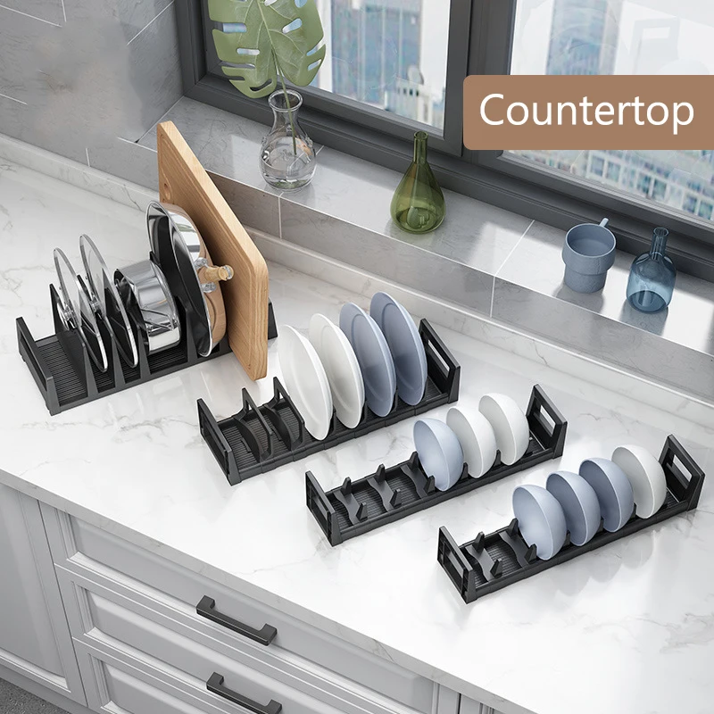 Black Kitchen Storage Shelf Bowl Dish Rack Chopping Board Lid Rack 2 Size Deck Mounted Tableware Storage