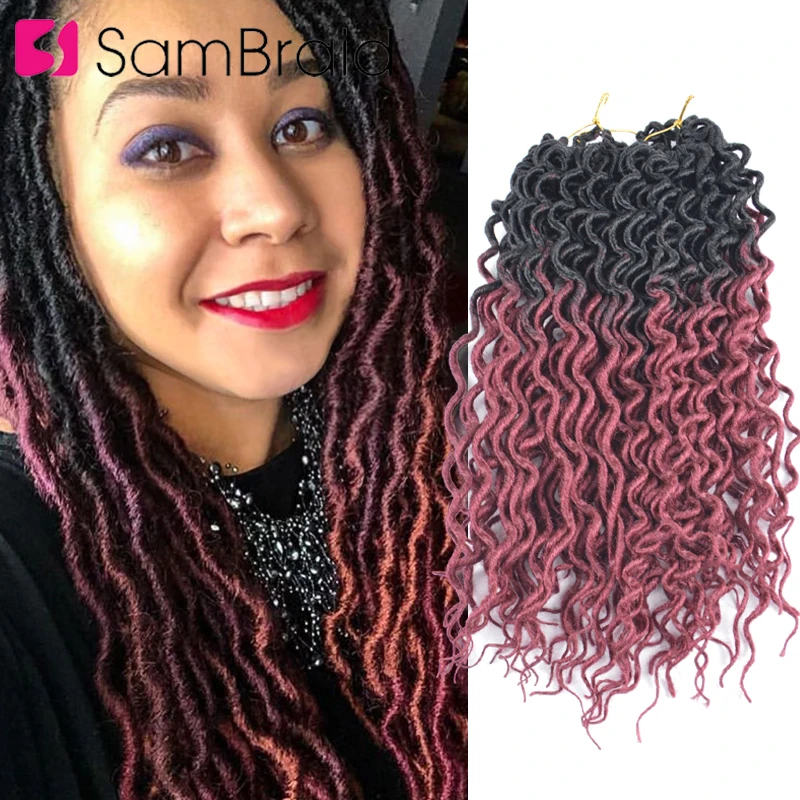 

SAMBRAID 16 inch Faux Locs Curly Hair Extensions Ombre Synthetic Braiding Hair 24 strands Crochet Braids For Women