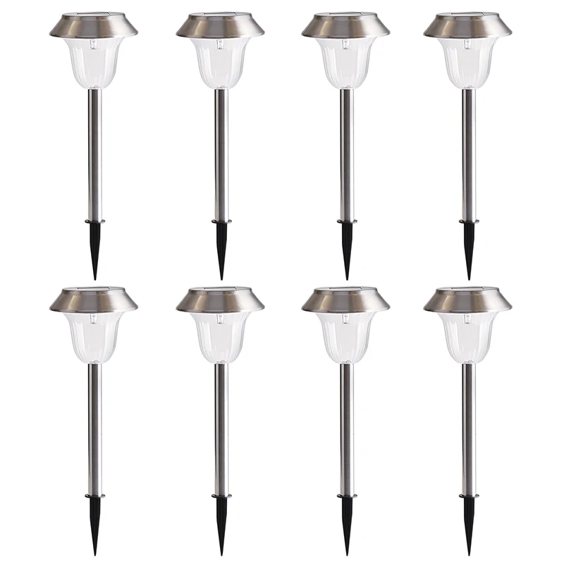 

SOLAR GARDEN LIGHTS - 8 Brightest Light Set, Beautiful Brushed Stainless Steel, Transform Your Outdoor Paths, Garden, Flowerbeds
