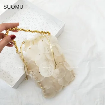 

pearls shell beaded bag Vintage bucket totes handbag party Small mini handbag 2019 new luxury brand