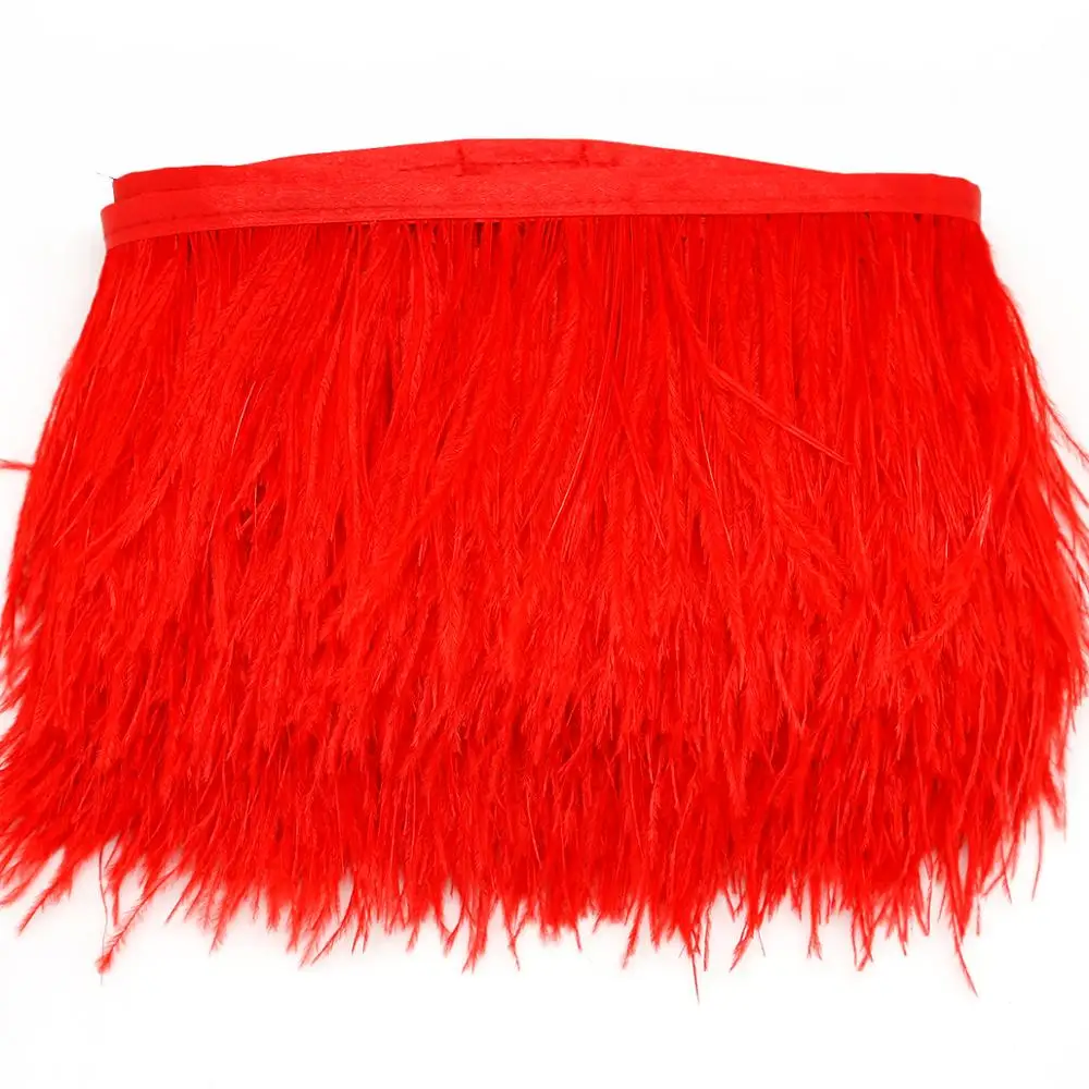 12 Colors 1 Meter Width 8-10 CM Fashion Fluffy Dyed Multicolored Ostrich Feather Ribbon Trimming Fringe Trim Apparel Decoration - Цвет: Red