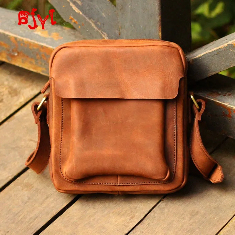 

Men's Small Flap Bag Men Shoulder Messenger Bag Distressed Crossbody Bags Top Layer Cowhide Retro Casual Crazy Horse Leather