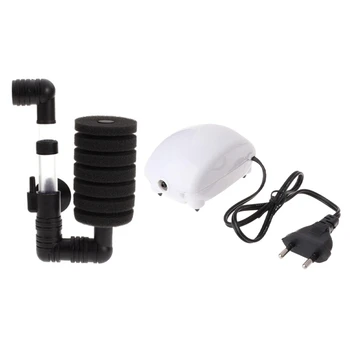 

2 Pcs Aquarium Fish Tank Accessories: 1 Pcs Biochemical Sponge Filter & 1 Pcs EU Plug Ultra Low Noise Aquarium Air Pump Fish Tan