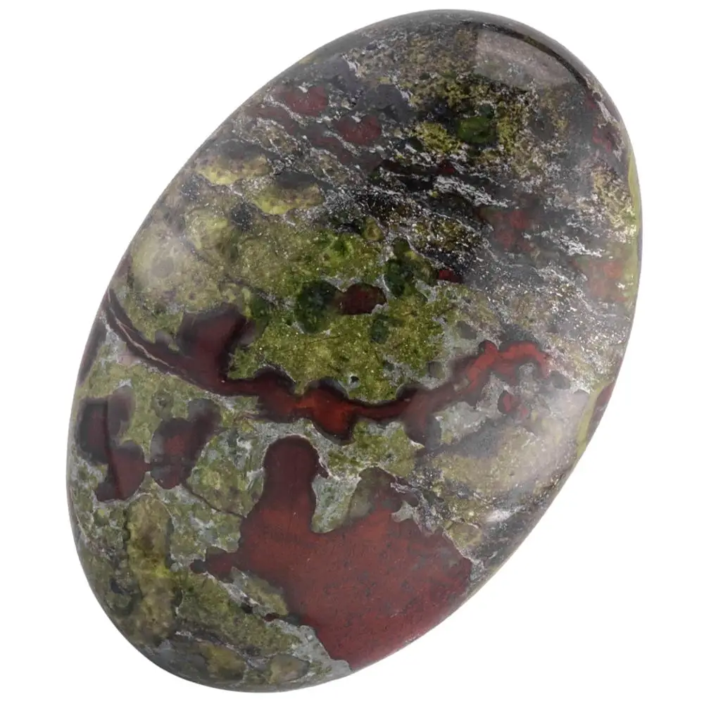 TUMBEELLUWA 1Pc Natural Dragon Bloodstone Oval Shape Polished Palm Stone Worry Stone Healing Crystal Reiki Meditation Balancing