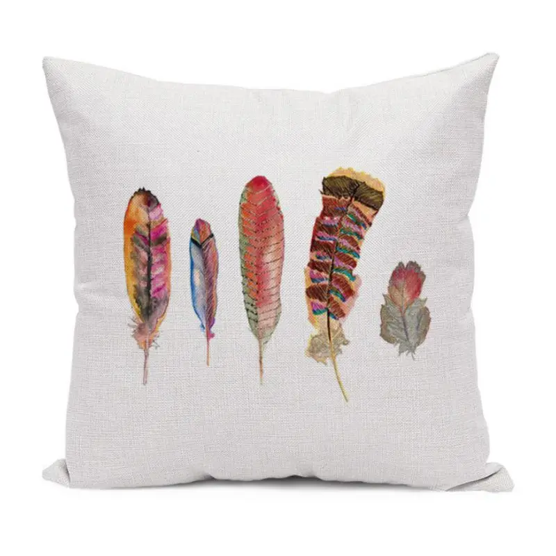 Pillow Case 45*45 Feather Flower Painting Linen Throw Pillowcases Simple Modern Cushion Office Back Cushion Core-less - Цвет: F
