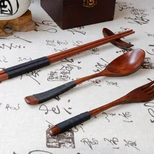 Japoneses de alta calidad de madera Vintage palillos chinos, cuchara, tenedor vajilla creativa 3 uds conjunto de mesa de cocina de regalo de