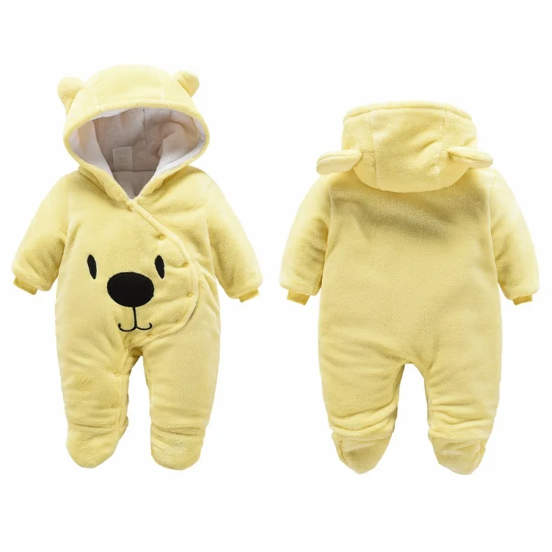 Комбинезоны для новорожденных; Детские зимние плотные фланелевые комбинезоны для мальчиков и девочек; осенний теплый комбинезон с капюшоном; модная одежда для младенцев; детская одежда для альпинизма - Цвет: yellow-A42